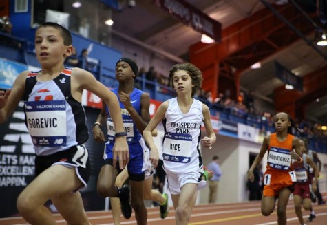 Jonah Gorevic winning the NYRR Millrose Games 800 meter run on February 14, 2015 with a time of 2:18.20. Photo courtesy of ArmoryNYC.