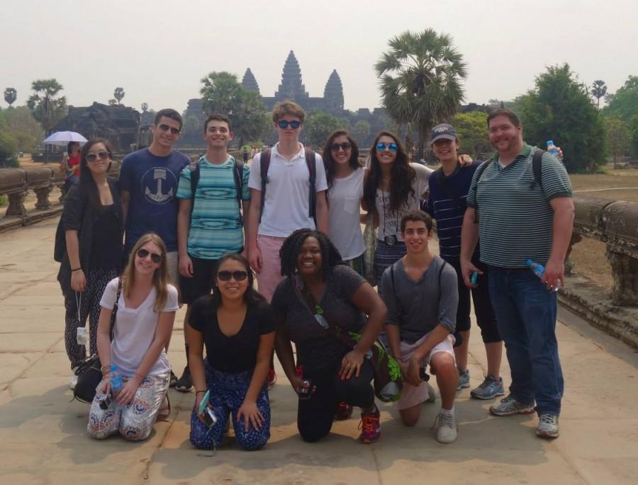 Students pose outside Angkor Wat in Cambodia, the largest religious monument in the world.  Photo courtesy of Jason Traum.