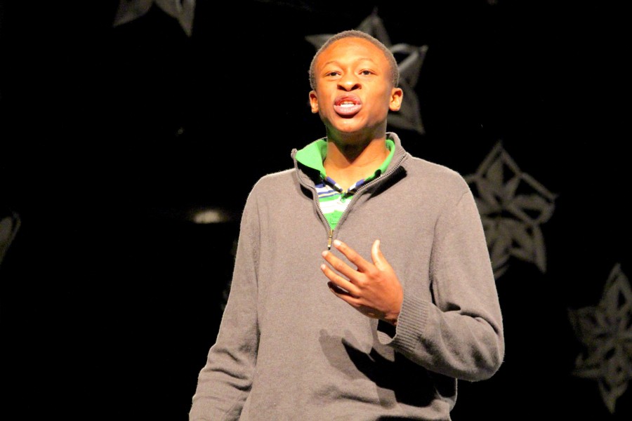 Sophomore Onye Ohia-Enyia performs at the English Speaking Union Shakespeare Competition.