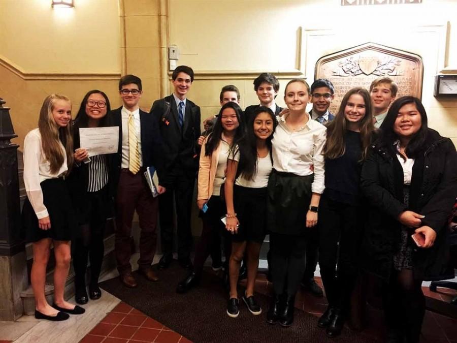Students gather after a successful Model UN conference at Pelham High School.