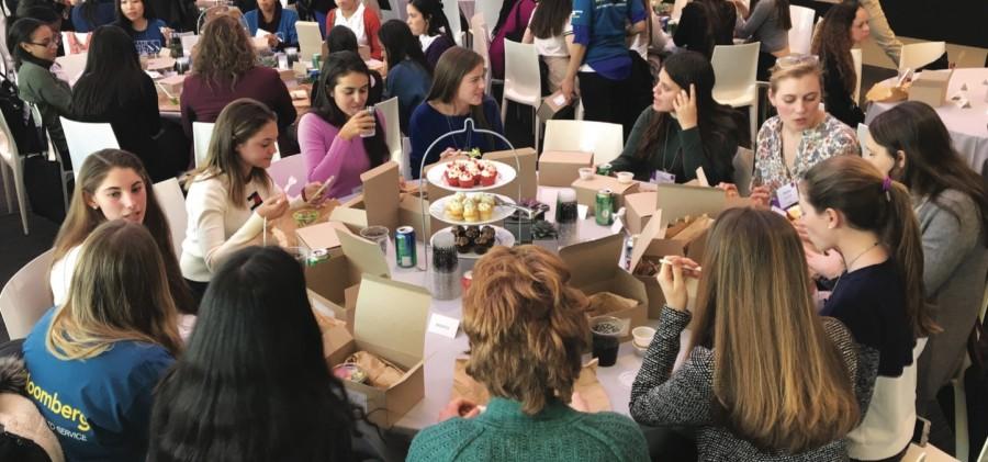 Hackley attendees enjoy a debriefing lunch after a morning of hard work and mentorship at the Bloomberg International Women’s Day Summit.