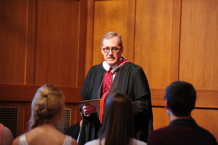 Mr. Johnson delivers remarks at a recent cum laude ceremony in Allen Hall.