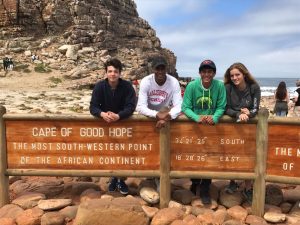 Five student delegates traveled to South Africa for the 2017 Round Square Conference. The four-day conference focused on enhancing leadership skills and embracing diversity within the global community. From left to right, junior Grant Albright, senior Julian Epps, junior Varun Krishna, and senior Fran Docters enjoy the Cape of Good Hope, the point where the Atlantic and Indian Oceans meet.