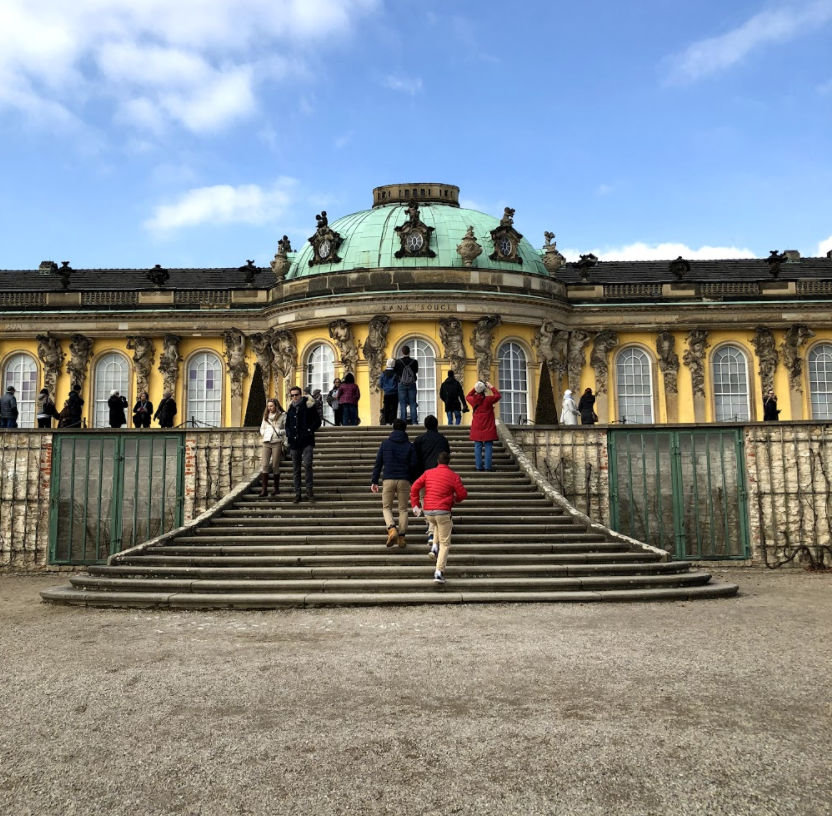 Students ascend the last set of stairs to reach the Potsdam Palace. This was apart of their eighth day used to explore the historical town. 