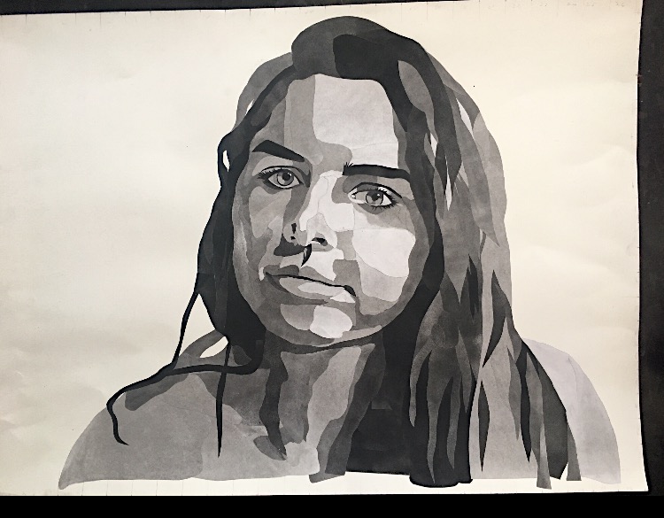 Senior Fiona Boettner constructed a self portrait over the summer. She is focussing on constructing portraits for AP art this year. Other AP artists are concentrating on such things as tattoos and water throughout the year. 
