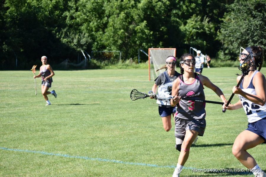 Tati Monteleone hustles back on defense after an offensive turnover. Her commanding stick skills make her a huge asset on attack. Despite her injuries throughout high school, Tati will continue pursuing her love of lacrosse in college.
