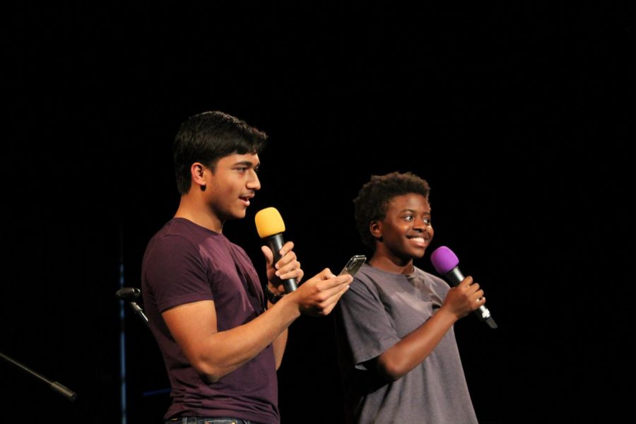 Coffee House hosts Zaya Gooding and Rahat Mahbub hold the attention of the audience with jokes. Audience participation was another key component of Gooding and Mahbubs hosting strategy.