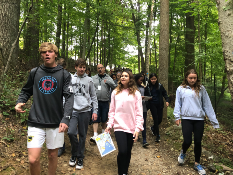 Sophomores take a short hike through the woods before leaving their teachers and chaperones to exploring the woods on their own and embark on exciting scavenger hunt through the trees.  