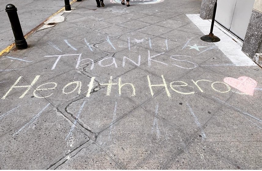 Dr. Mital snapped a picture of some uplifting sidewalk chalk outside of Weill Cornell Medicine where she works as an Emergency Physician. Messages like these aim to make doctors working the front line against COVID-19 feel appreciated.