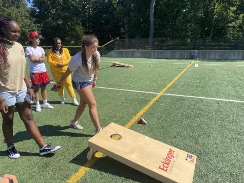 Sophomores took advantage of the turf fields and competed in a cornhole tournament. The grade was divided into teams of two for this event.