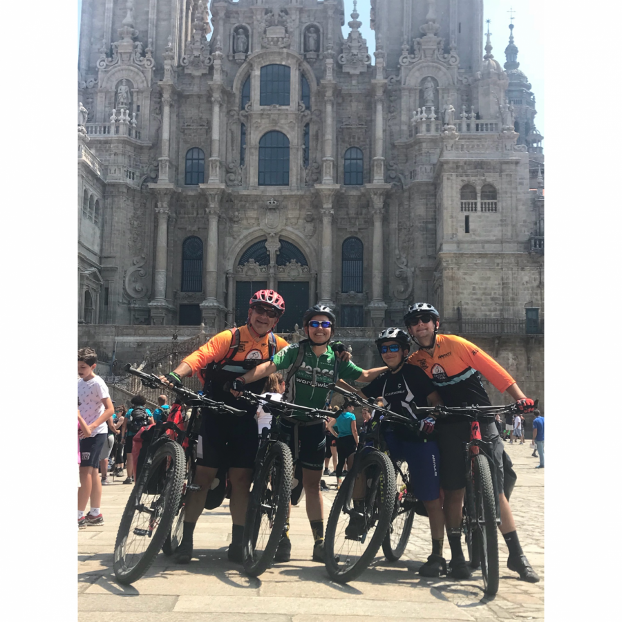 Mr. Bileca, Ms. Alonso and their children Daniel ’18 and Alexander ’22  bikepacking a 500-mile route along the Camino de Santiago in Spain a few years ago.  They look forward to more outdoor adventures in Colorado!
