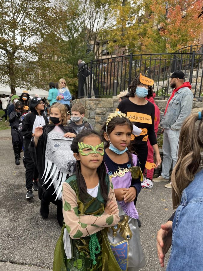 Lower School students participating in the annual halloween parade. Students showed off their creative costumes to other students, parents, and teachers.