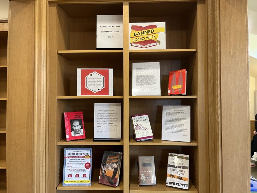 Banned books week was from September 18th to the 24th. To celebrate, Ms. Swan put up a display in the Sternberg Library featuring books by Salman Rushdie, an author whose books have been banned throughout the country.
