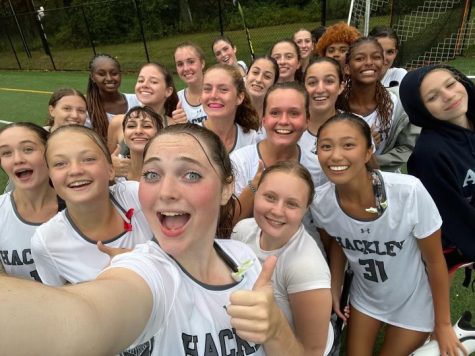 Hackley girls varsity field hockey celebrates each game win by taking a spot game selfie. They typically post these on the HGVFH instagram informing everyone on the stats of their game.