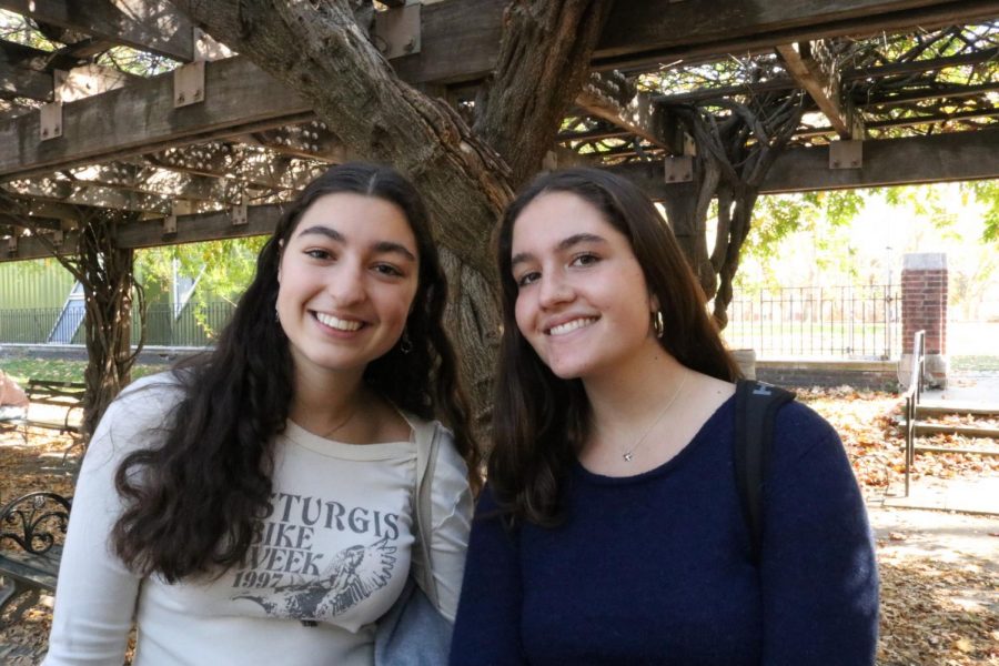 Sophomores Giulia Sorvillo and Frances Clifford pose for a picture in Central Park. This was taken in the midst of filming in a location that had interesting lighting due to all the branches. Students are excited to use the footage they took in this location to contribute to their short film.