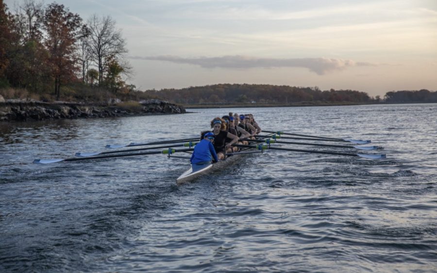A photo of Sarah and her team practicing before the Phila Youth Regatta. The Phila Youth Regatta consists of the 18 club teams in the Schuylkill Navy.
