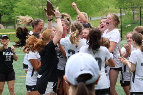 Girls Varsity Lacrosse celebrating their NYSAIS win. The girls beat Rye Country Day School with score of 10-9. The team pulled off back to back NYSAIS championship wins.