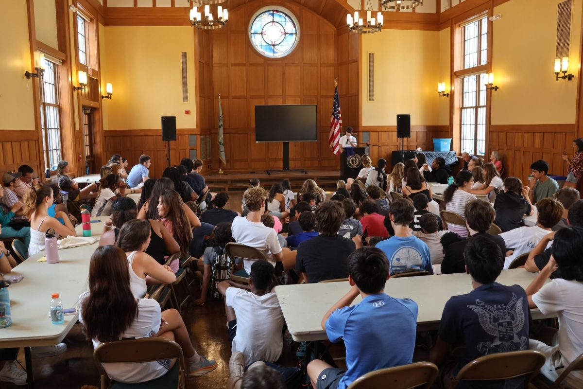 Juniors come together in Allen Hall to hear their classmates speeches. One member of each advisory was selected via group vote to share their advisory with the entire class.