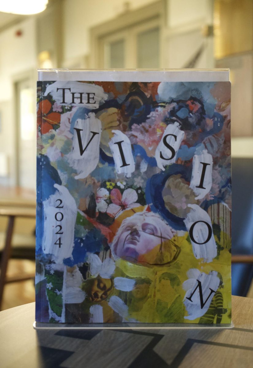 Shown above is the most recent magazine, published in 2024 by the Vision staff. The Vision magazine is dispersed across campus, located in the library, hallways, and admission offices.  Students are free to open, read, and take these magazines home. 