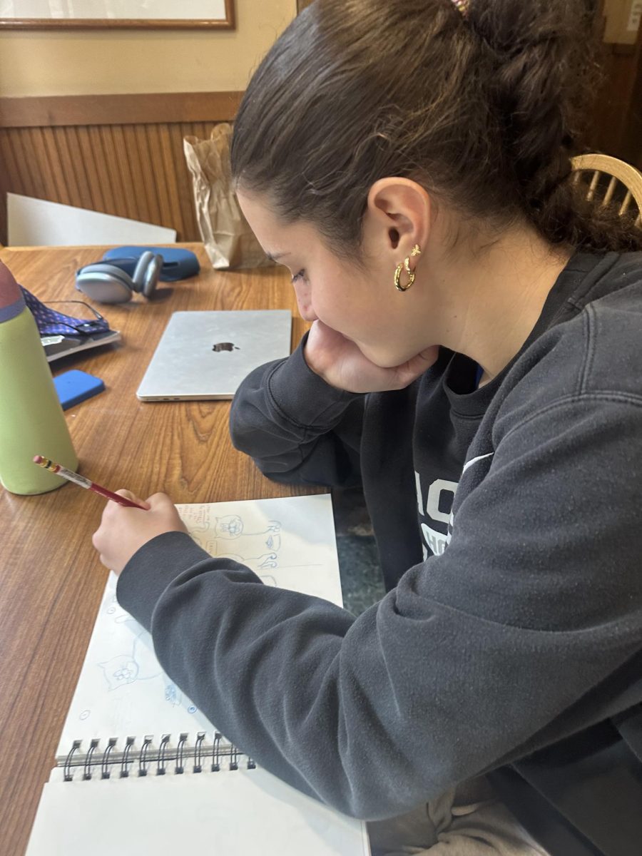 Zion Bennett works on her drawing as part of her independent study project. Her art combines creativity and a mission to address mental health stigma in high school settings.