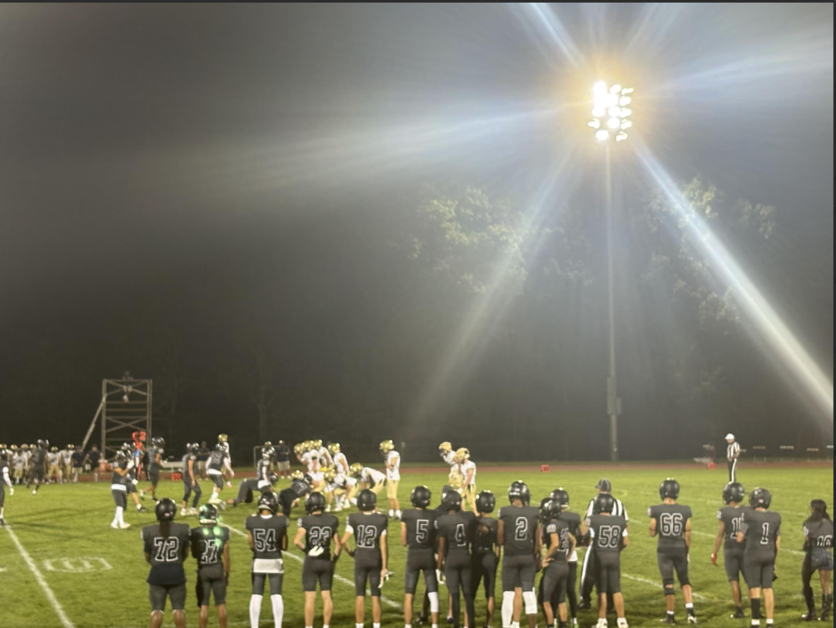 The football team is just starting its anticipated  Sting game against RCDS. They are 3-0 so far and hoping to continue their streak. The crowds electric energy helps drive the team. towards a win.