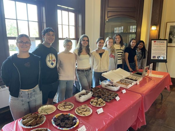 The Service Leadership class distributed the baked goods for the sale. Many poeple, including the Baking Club contributed food to sell. The bake sale stand nearly sold out nearly twice! Photo: courtesy of Emily DeMarchena.