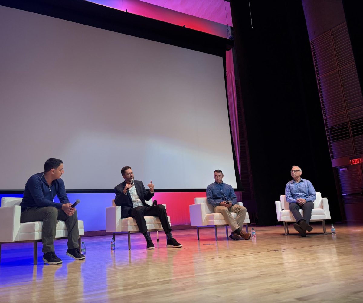 The four panelists from the Veterans Day presentation speak about their experiences serving. Douglass Alpuche, Brett Lowry, Trevor Hill, and Bob Brody talked about what it means to be apart of the military and how it has influenced their lives.
