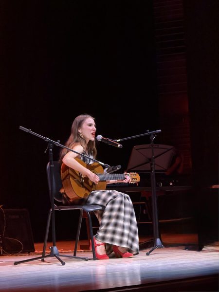 Sophomore Amity Doyle performed an original song called "Slow Burn". With just her voice and her acoustic guitar, Amity was able to share a piece of her world with the audience within her own written work. She has also started Hackley's first songwriting club.
